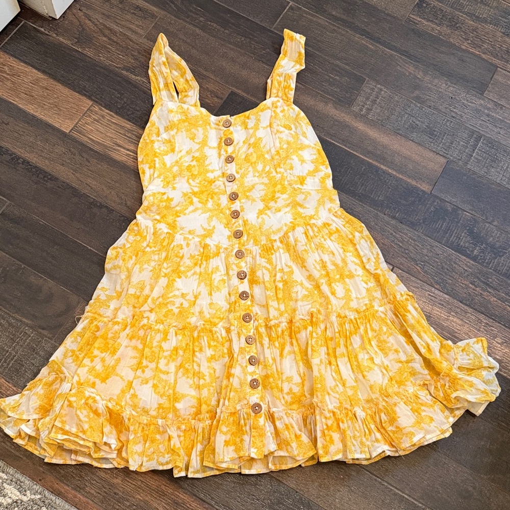Free People Dance On The Blacktop Yellow Floral Print Tiered Ruffle Mini Dress - Picture 2 of 4
